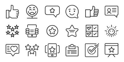Customer feedback and satisfaction concept related editable stroke outline icons set isolated flat illustration on white background. vector