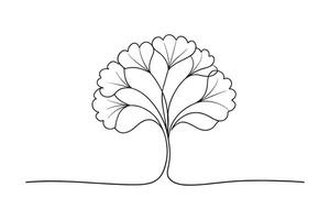 Ginkgo Tree isolated continuous line art flat illustration on white background vector