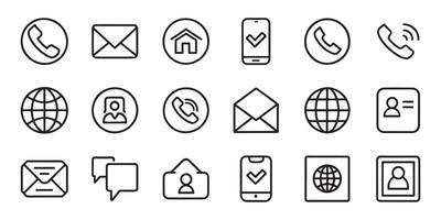 Contact us, phone, mail, and message related editable stroke outline icons set isolated flat illustration on white background. vector