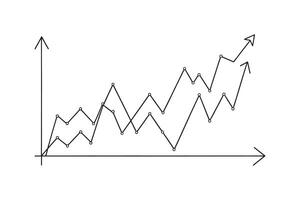 Business chart with upward trends and data points isolated doodle line art flat illustration on white background. vector