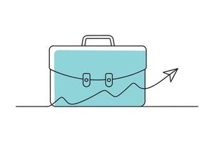 Briefcase with an arrow, symbolizing business or career progression isolated doodle line art flat illustration on white background. vector