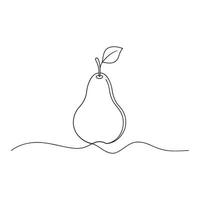Pear Fruit isolated continuous line art flat illustration on white background vector