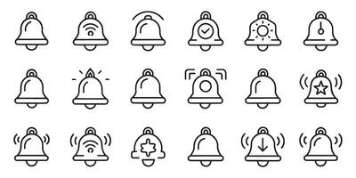 Bell notification related editable stroke outline icons set isolated flat illustration on white background vector