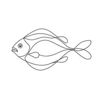 Flounder fish continuous line art flat illustration on white background. vector
