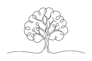 Eucalyptus Tree isolated continuous line art flat illustration on white background. vector