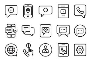 Chat, support, message, phone related editable icon set isolated flat illustration white background. vector