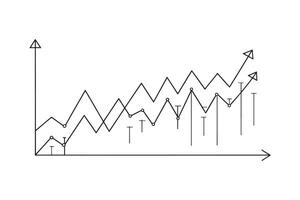 Business graph with upward trends and data points isolated doodle line art flat illustration on white background vector