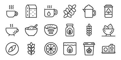 Breakfast, oatmeal and cereals related editable stroke outline icons set isolated flat illustration on white background. vector
