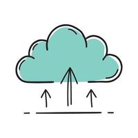 Cloud with arrows indicating movement towards doodle line art flat illustration on white background. vector