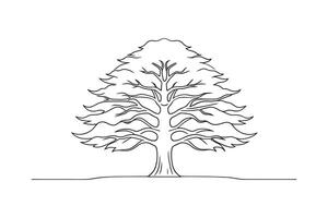 Cedar Tree isolated continuous line art flat illustration on white background. vector