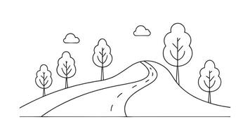 Road path continuous line art flat illustration on white background vector