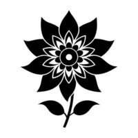 A black and white flower with a leaf on it vector