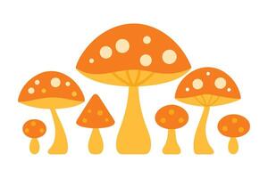 Orange mushrooms with dewdrops glowing set isolated flat illustration white background vector