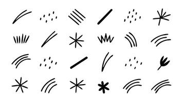 Various abstract shapes and symbols including lines, dots, and stars on a white background. vector