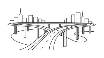 Freeway continuous line art flat illustration on white background. vector