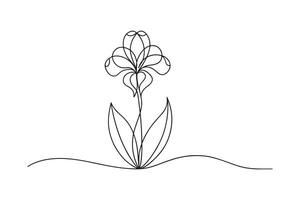 Iris flower isolated continuous line art flat illustration on white background vector
