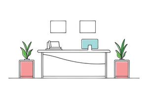 Reception Desk Office Furniture isolated continuous line art flat illustration on white background vector
