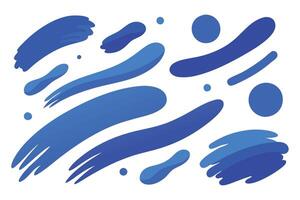Vibrant blue paint strokes flat illustration set white background. vector