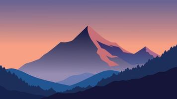 Mountains surrounded by clouds and fog, creating a serene and picturesque landscape flat illustration. vector