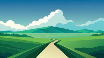 Overhead perspective of lush green fields contrasted with soft, white clouds, highlighting the tranquility of the landscape flat illustration vector
