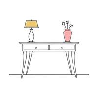 Console Table Living Room Furniture isolated continuous line art flat illustration on white background. vector