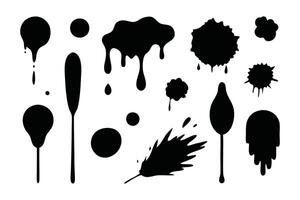 Abstract black in splash paint, stain grunge, brush strokes set isolated flat illustration white background vector