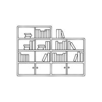 Bookcase Furniture isolated continuous line art flat illustration on white background. vector