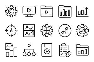 Data analytics, data process, optimization, backup related editable icon set isolated flat illustration white background. vector