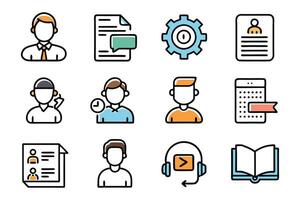 User manual, instruction, guidebook, reference, information support, assistant, customer help related colorful editable stroke outline icon set illustration on white background vector