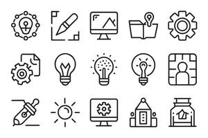Design thinking art related editable icon set isolated flat illustration white background vector
