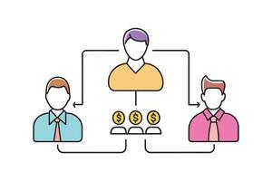 Business network diagram illustrating interconnected nodes and relationships within a corporate structure isolated doodle line art flat illustration on white background. vector