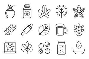 Food supplement, herbal, natural, vitamin related icon set flat illustration. vector