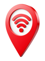 Red 3D Location Pin with Wi-Fi Icon Isolated on Transparent Background png