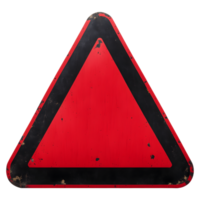 Worn Red and Black Triangular Warning Sign Isolated on Transparent Background png