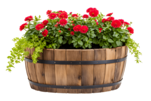 Garden Charm Barrel Planter Isolated on Transparent Background png