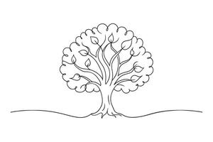 Black Walnut Tree isolated continuous line art flat illustration on white background. vector