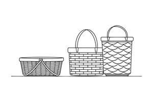 Baskets Storage Furniture isolated continuous line art flat illustration on white background. vector
