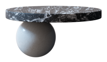 Natural, round stone podium on transparent background. Marble surface. Modern minimalist mock up for product display. Cut out pedestal or platform. Empty scene. 3D render. png