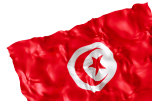 Realistic flag of Tunisia with folds, on transparent background. Footer, corner design element. Cut out. Perfect for patriotic themes or national event promotions. 3D render. png