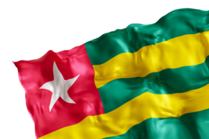 Realistic flag of Togo with folds, on transparent background. Footer, corner design element. Cut out. Perfect for patriotic themes or national event promotions. 3D render. png