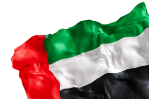 Realistic flag of United Arab Emirates with folds, on transparent background. Footer, corner design element. Cut out. Perfect for patriotic themes or national event promotions. 3D render. png