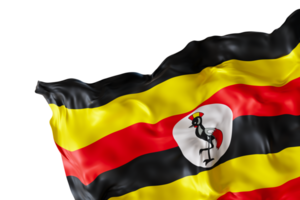Realistic flag of Uganda with folds, on transparent background. Footer, corner design element. Cut out. Perfect for patriotic themes or national event promotions. 3D render. png
