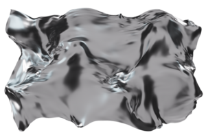 Abstract silver fabric-like material with flowing, reflective surface, on transparent background. Fluid, metallic textile. Flowing chrome. Y2k, 2000 s style. 3D. png