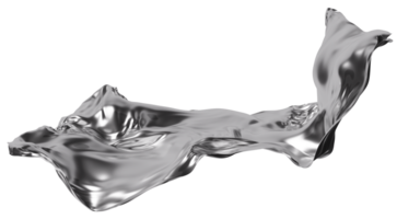 Abstract silver fabric-like material with flowing, reflective surface, on transparent background. Fluid, metallic textile. Flowing chrome. Cut out graphic design element. Y2k, 2000 s style. 3D. png