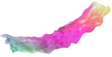 Rainbow fabric-like material with flowing, reflective surface, on transparent background. Fluid, colorful textile. Cut out vibrant graphic design element. Y2k, 2000 s style. 3D render. png