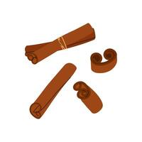 Cinnamon. Dried cinnamon spice stick. An ingredient for drinks, baking or other cooking. Natural Indian spice. Set of flat illustration. vector
