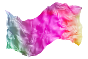 Abstract rainbow fabric-like material with flowing, reflective surface, on transparent background. Fluid, colorful textile. Cut out vibrant graphic design element. Y2k, 2000 s style. 3D render. png