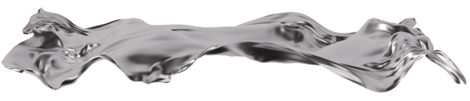 Abstract silver fabric-like material with flowing, reflective surface, on transparent background. Fluid, metallic textile. Flowing chrome. Footer or header. Y2k, 2000 s style. 3D. png
