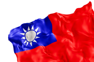 Realistic flag of Taiwan, republic of China with folds, on transparent background. Footer, corner design element. Cut out. Perfect for patriotic themes or national event promotions. 3D render. png