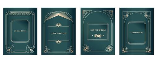 Vintage deco frame on dark green backgronud. Abstract decoration template for a4 vertical design vector